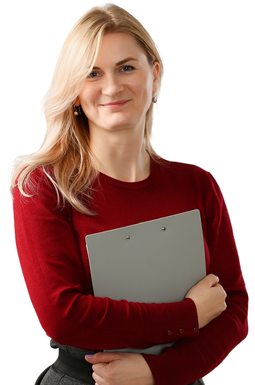 Smiling woman holding clipboard, black background. Smiling woman holding clipboard, black background.